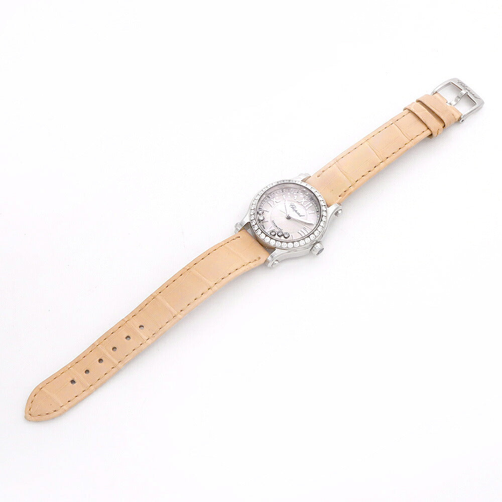 Chopard ショパール ハッピースポーツ ダイヤベゼル 278573-3003 純正ダイヤモンド 5Pムービングダイヤ 裏スケ シルバー ギョーシェ 純正ベルト 純正尾錠 SS ステンレス レディース 自動巻き【6ヶ月保証】【腕時計】【中古】