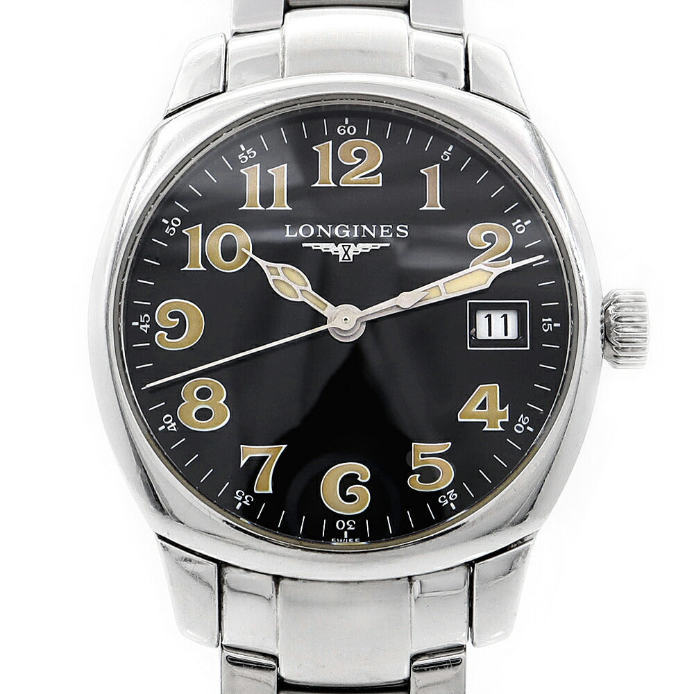 電池交換済 LONGINES ロンジン スピリット L2.198.4 デイト 30m防水 黒 ブラック SS ステンレス メンズ レディース ボーイズ クォーツ【6ヶ月保証】【腕時計】【中古】