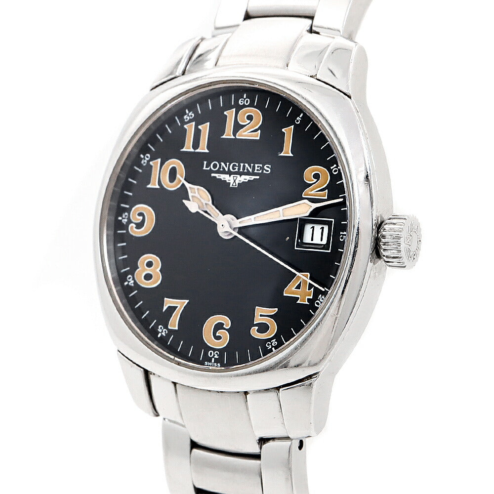 電池交換済 LONGINES ロンジン スピリット L2.198.4 デイト 30m防水 黒 ブラック SS ステンレス メンズ レディース ボーイズ クォーツ【6ヶ月保証】【腕時計】【中古】