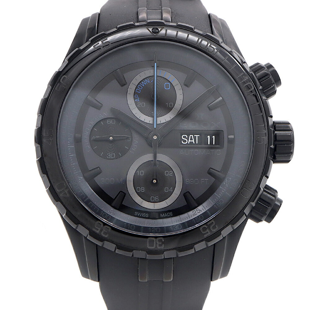 EDOX エドックス グランドオーシャン クロノグラフ 10th アニバーサリーエディション 01123 デイデイト 300m防水 黒 ブラック SS ステンレス CE セラミック 純正ベルト 純正尾錠 メンズ 自動巻き【6ヶ月保証】【腕時計】【中古】