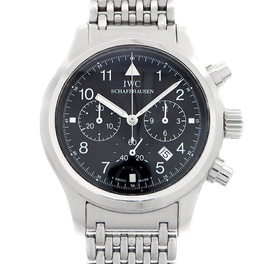 電池交換済 IWC インターナショナルウォッチカンパニー フリーガー クロノグラフ IW374102 デイト 黒 ブラック SS ステンレス メンズ クォーツ 【6ヶ月保証】【腕時計】【中古】