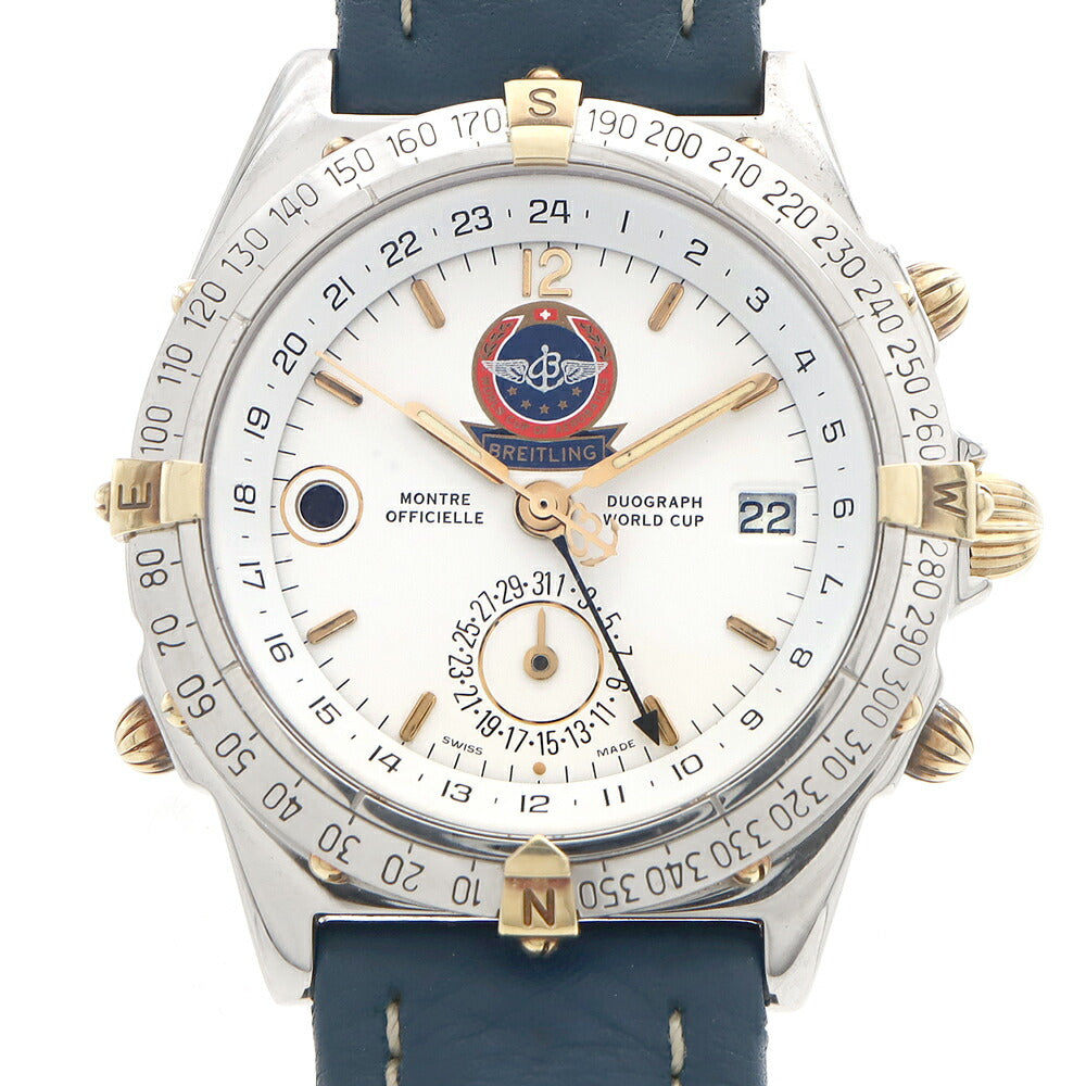 BREITLING ブライトリング デュオグラフ 1000本限定 B15508 クロノグラフ デイデイト 白 ホワイト YG イエローゴールド SS ステンレス コンビ 純正ベルト 純正尾錠 メンズ 自動巻き【6ヶ月保証】【腕時計】【中古】