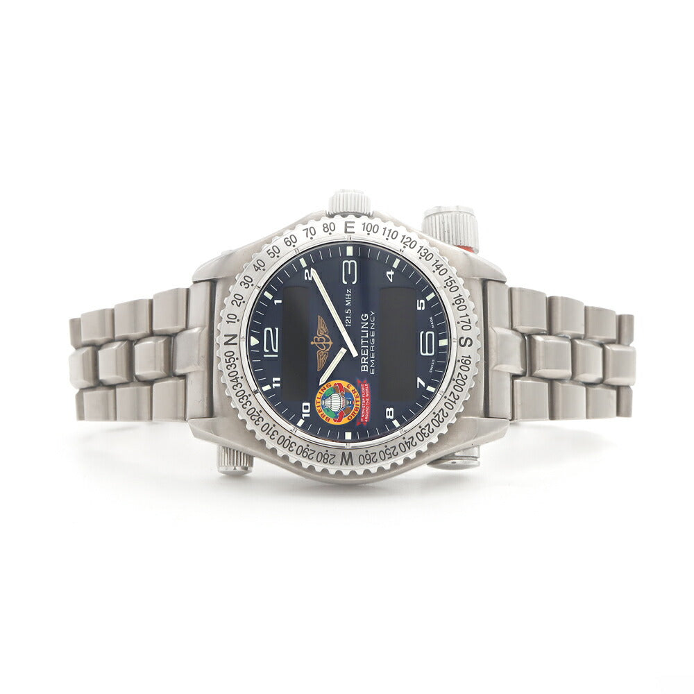 電池交換済 BREITLING ブライトリング エマージェンシー オービター 3 E56321 救難信号 デイデイト クロノグラフ 青 ブルー Ti チタン メンズ デジアナ クォーツ【6ヶ月保証】【腕時計】【中古】