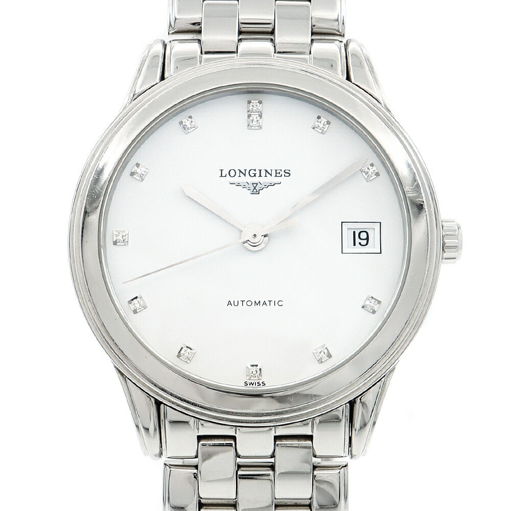 LONGINES ロンジン フラッグシップ L4.774.4 ダイヤモンド 12Pダイヤ 裏スケ デイト 30m防水 白 ホワイト SS ステンレス メンズ 自動巻き【6ヶ月保証】【腕時計】【中古】