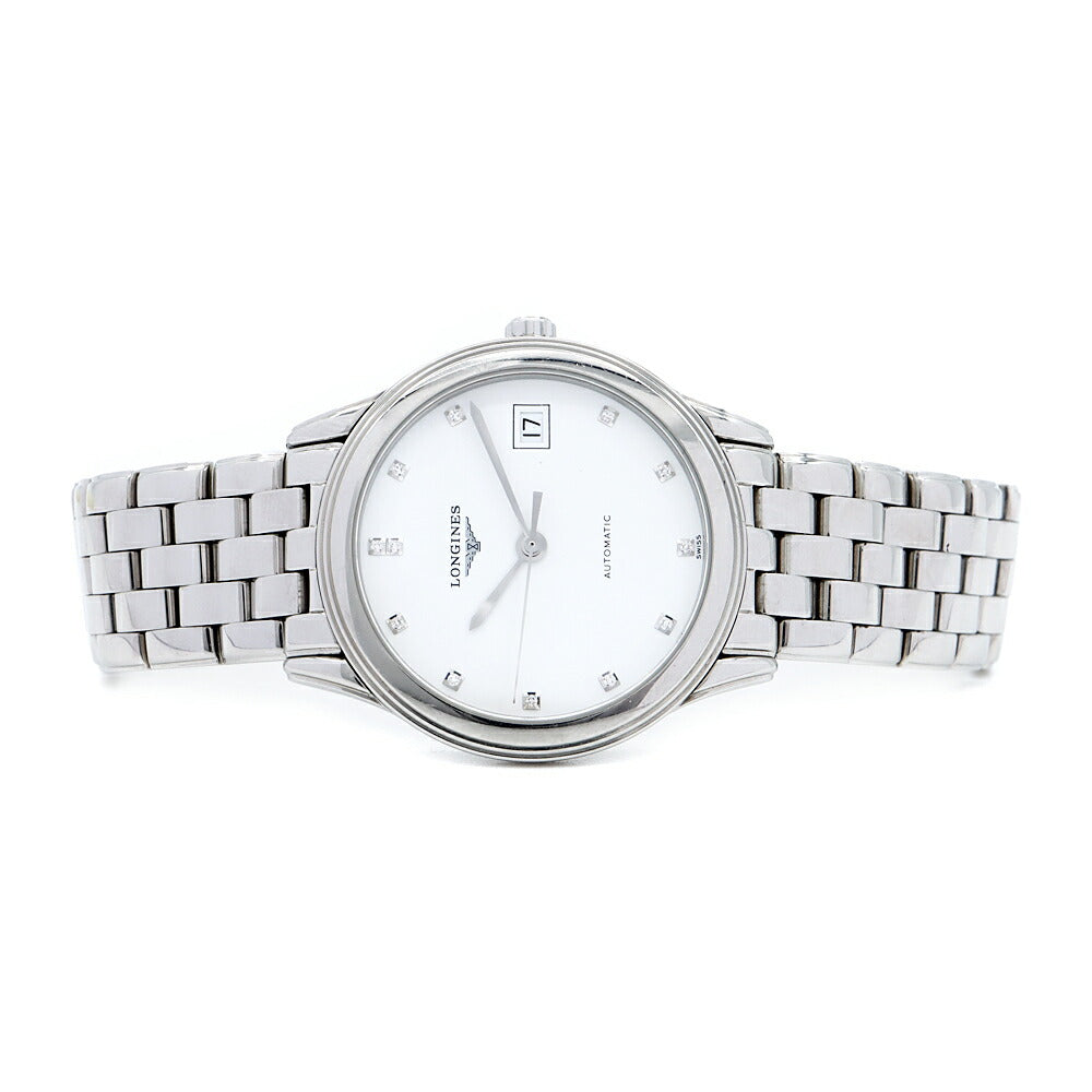 LONGINES ロンジン フラッグシップ L4.774.4 ダイヤモンド 12Pダイヤ 裏スケ デイト 30m防水 白 ホワイト SS ステンレス メンズ 自動巻き【6ヶ月保証】【腕時計】【中古】
