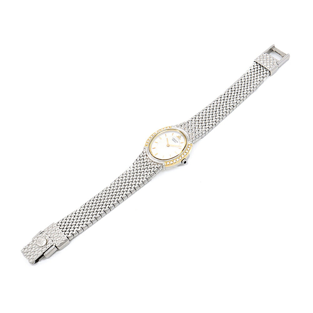 電池交換済 SEIKO セイコー クレドール ダイヤベゼル 5A70-3000 ダイヤモンド 白 ホワイトシェル K18YG イエローゴールド SS ステンレス コンビ レディース クォーツ【6ヶ月保証】【腕時計】【中古】