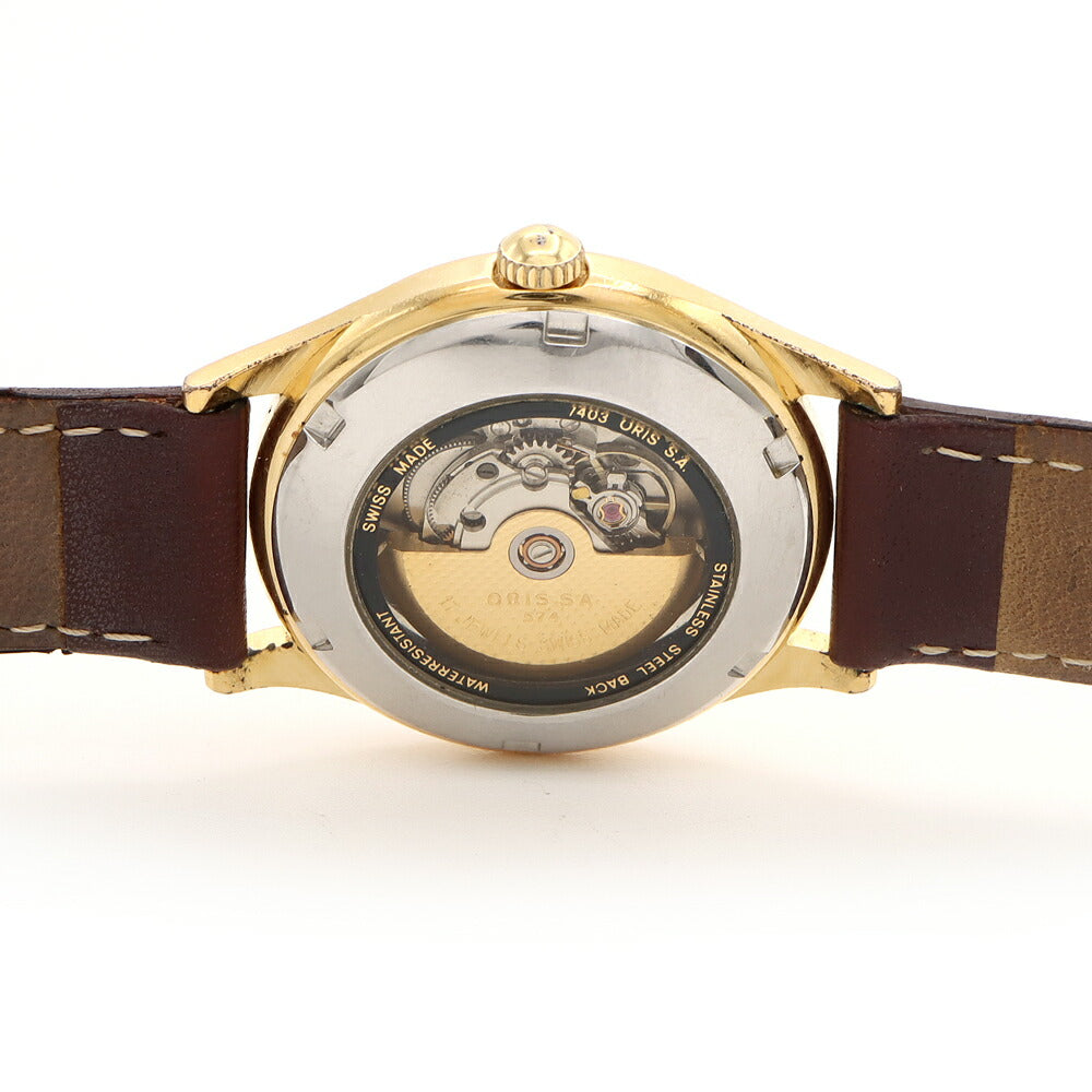 ORIS オリス ポインターデイト 7403 裏スケ デイト シルバー SS ステンレス YGP イエローゴールド メンズ  自動巻き【6ヶ月保証】【腕時計】【中古】
