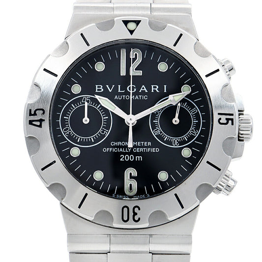 BVLGARI ブルガリ ディアゴノ スクーバ クロノグラフ SCB38S 200m防水 黒 ブラック SS ステンレス メンズ 自動巻き【6ヶ月保証】【腕時計】【中古】