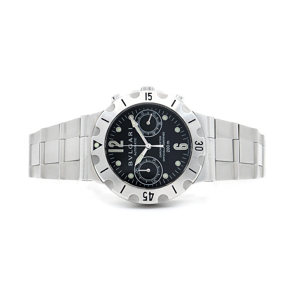 BVLGARI ブルガリ ディアゴノ スクーバ クロノグラフ SCB38S 200m防水 黒 ブラック SS ステンレス メンズ 自動巻き【6ヶ月保証】【腕時計】【中古】