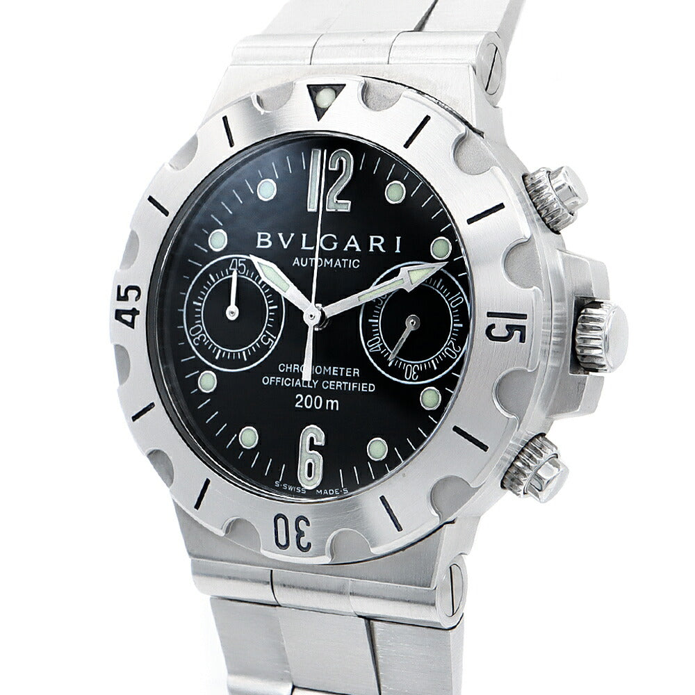 BVLGARI ブルガリ ディアゴノ スクーバ クロノグラフ SCB38S 200m防水 黒 ブラック SS ステンレス メンズ 自動巻き【6ヶ月保証】【腕時計】【中古】