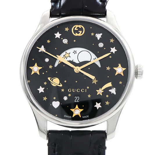 電池交換済 GUCCI グッチ Gタイムレス 126.4 ムーンフェイズ デイト 50m防水 黒 ブラック SS ステンレス 純正ベルト 純正尾錠 レディース クォーツ【6ヶ月保証】【腕時計】【中古】