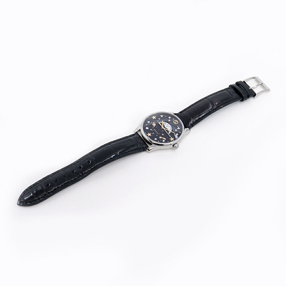 電池交換済 GUCCI グッチ Gタイムレス 126.4 ムーンフェイズ デイト 50m防水 黒 ブラック SS ステンレス 純正ベルト 純正尾錠 レディース クォーツ【6ヶ月保証】【腕時計】【中古】