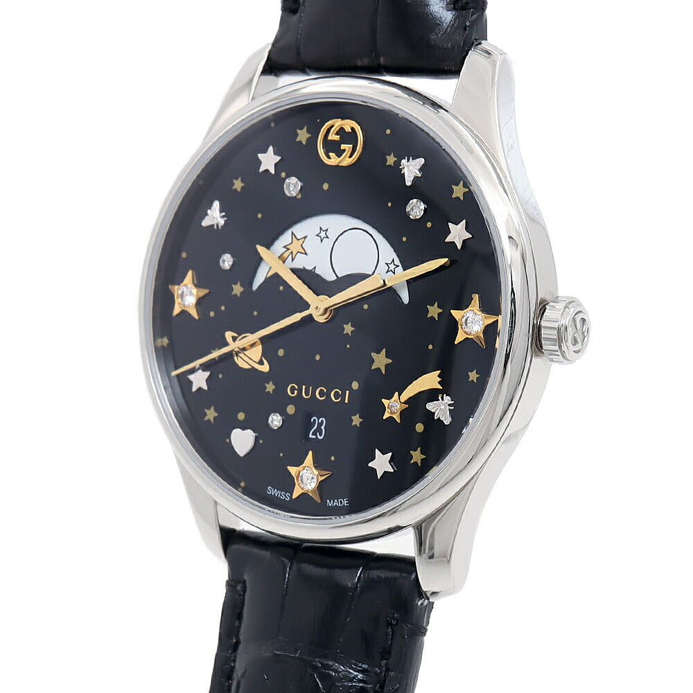 電池交換済 GUCCI グッチ Gタイムレス 126.4 ムーンフェイズ デイト 50m防水 黒 ブラック SS ステンレス 純正ベルト 純正尾錠 レディース クォーツ【6ヶ月保証】【腕時計】【中古】