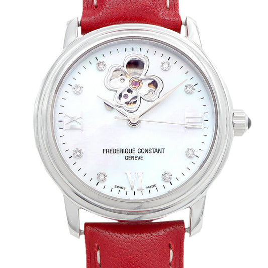 FREDERIQUE CONSTANT フレデリックコンスタント ハートビート FC-310HB4L2P5/6 8Pダイヤ ダイヤモンド 裏スケ 白 ホワイトシェル SS ステンレス レディース 自動巻き【6ヶ月保証】【腕時計】【中古】