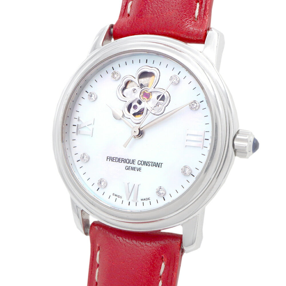 FREDERIQUE CONSTANT フレデリックコンスタント ハートビート FC-310HB4L2P5/6 8Pダイヤ ダイヤモンド 裏スケ 白 ホワイトシェル SS ステンレス レディース 自動巻き【6ヶ月保証】【腕時計】【中古】