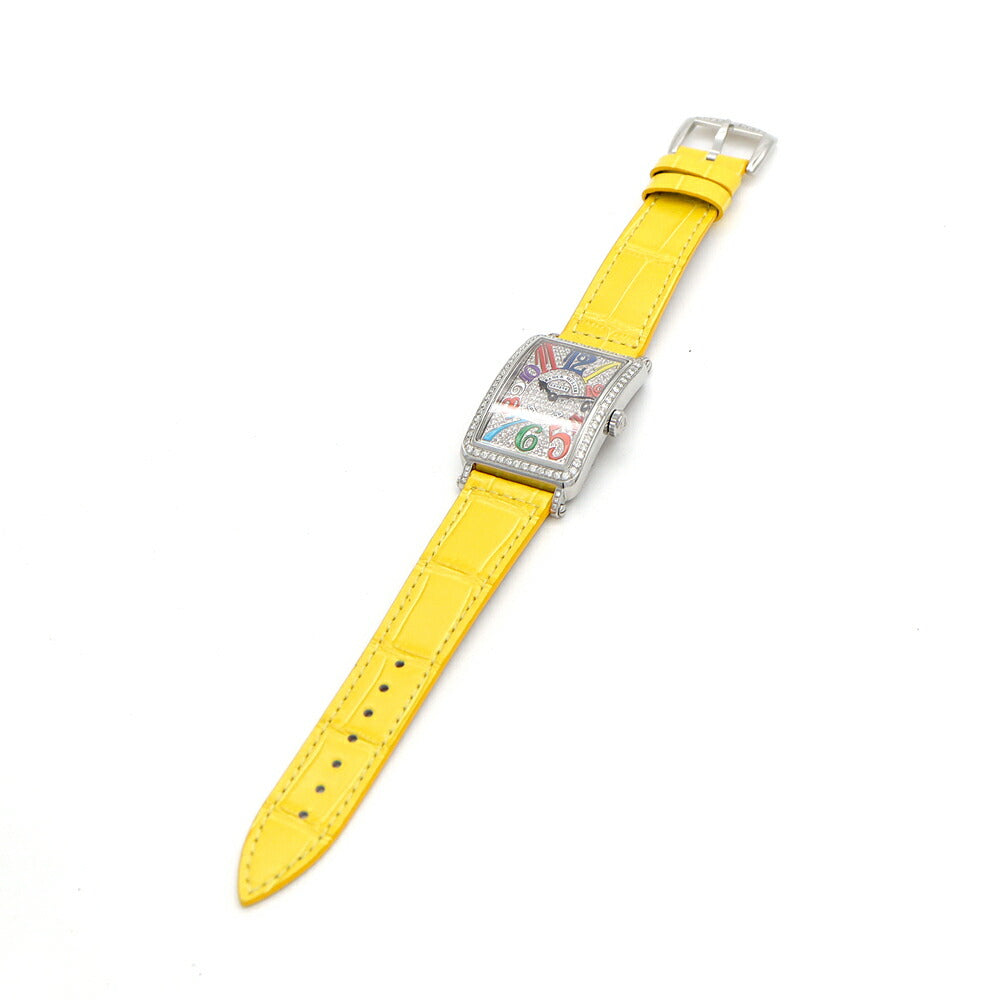 電池交換済 FRANCK MULLER フランクミュラー ロングアイランド ダイヤベゼル ダイヤ文字盤 952QZ ダイヤモンド SS ステンレス 純正ベルト 純正尾錠 アフターダイヤ レディース クォーツ【6ヶ月保証】【中古】【腕時計】