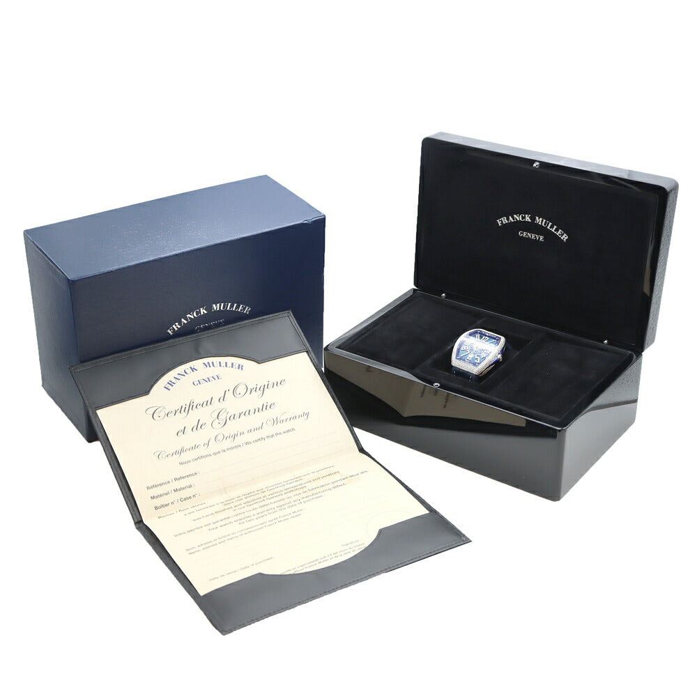 FRANCK MULLER フランクミュラー ヴァンガード ヨッティング ダイヤベゼル V41SCDT ダイヤモンド デイト 青 ブルー SS ステンレス 純正ベルト 純正バックル尾錠 アフターダイヤ メンズ 自動巻き【6ヶ月保証】【中古】【腕時計】