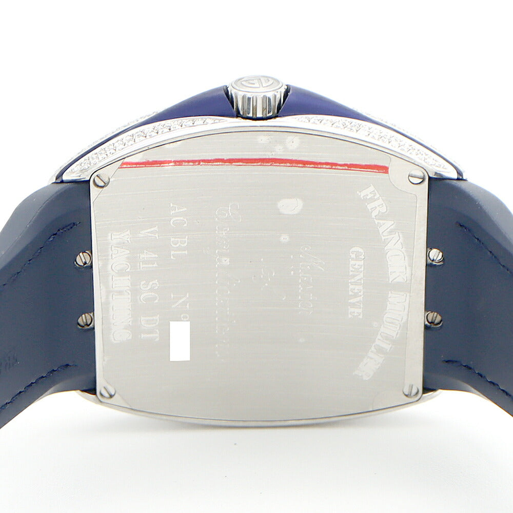 FRANCK MULLER フランクミュラー ヴァンガード ヨッティング ダイヤベゼル V41SCDT ダイヤモンド デイト 青 ブルー SS ステンレス 純正ベルト 純正バックル尾錠 アフターダイヤ メンズ 自動巻き【6ヶ月保証】【中古】【腕時計】