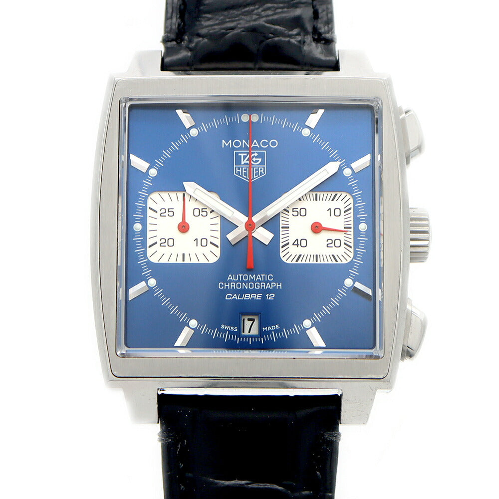 TAG Heuer タグホイヤー モナコ スティーブ マックイーン キャリバー12 クロノグラフ CAW2111 デイト スモールセコンド 裏スケ 100m防水 青 ブルー SS ステンレス 純正尾錠 メンズ 自動巻き【6ヶ月保証】【腕時計】【中古】