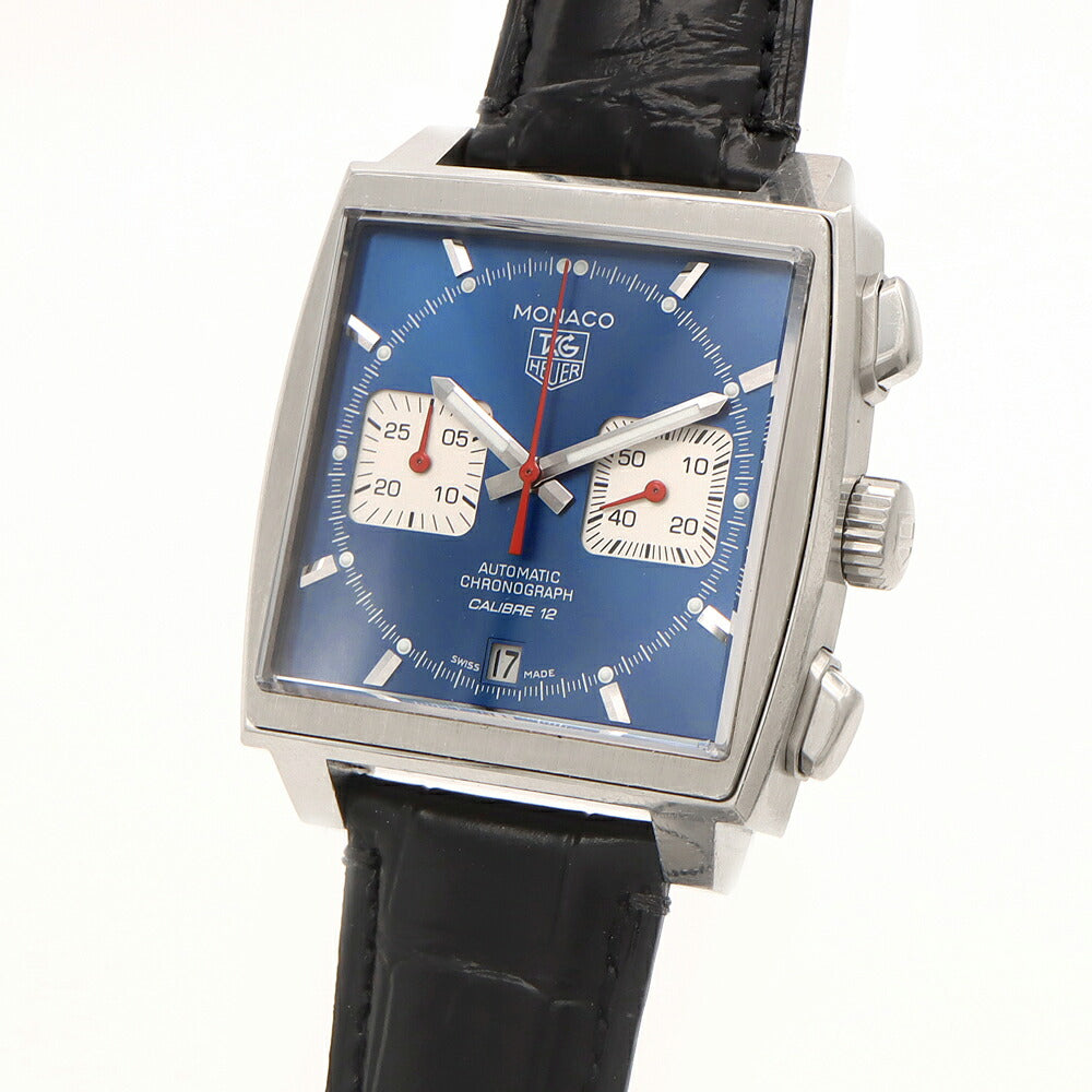 TAG Heuer タグホイヤー モナコ スティーブ マックイーン キャリバー12 クロノグラフ CAW2111 デイト スモールセコンド 裏スケ 100m防水 青 ブルー SS ステンレス 純正尾錠 メンズ 自動巻き【6ヶ月保証】【腕時計】【中古】