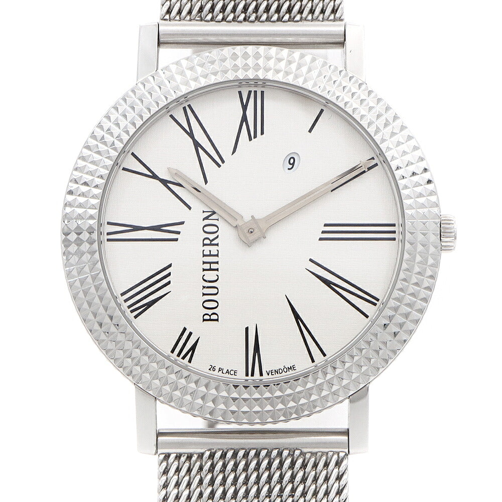 電池交換済 BOUCHERON ブシュロン ロンド WA010305 デイト シルバー SS ステンレス メンズ クォーツ【6ヶ月保証】【腕時計】【中古】