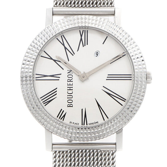 電池交換済 BOUCHERON ブシュロン ロンド WA010305 デイト シルバー SS ステンレス メンズ クォーツ【6ヶ月保証】【腕時計】【中古】
