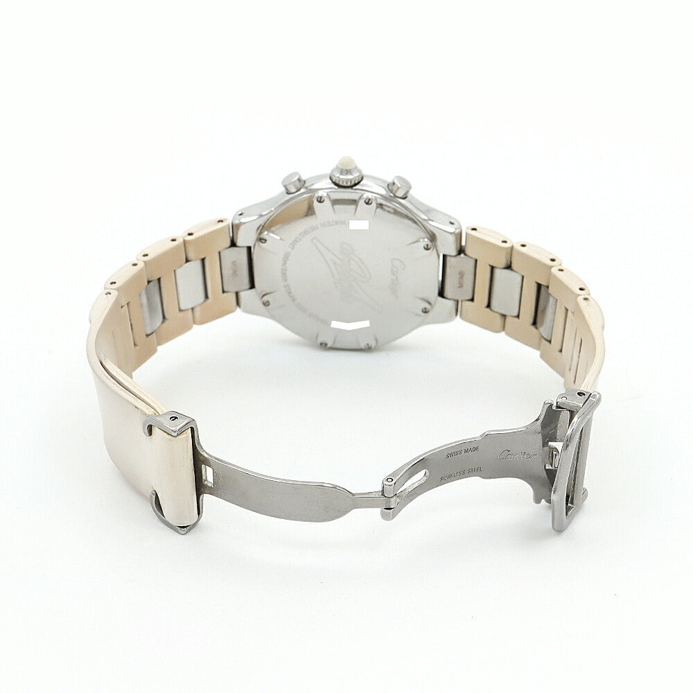 電池交換済 Cartier カルティエ マスト21 クロノスカフ W10184U2 100m防水 クロノグラフ デイト 白 ホワイト SS ステンレス メンズ クォーツ【6ヶ月保証】【腕時計】【中古】