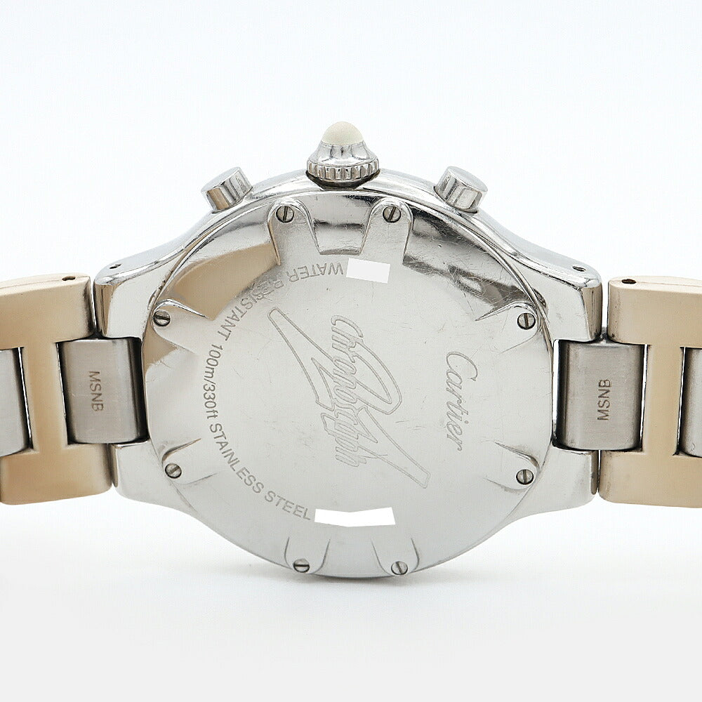 電池交換済 Cartier カルティエ マスト21 クロノスカフ W10184U2 100m防水 クロノグラフ デイト 白 ホワイト SS ステンレス メンズ クォーツ【6ヶ月保証】【腕時計】【中古】