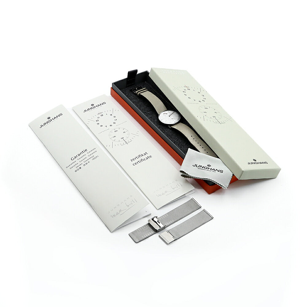 JUNGHANS ユンハンス マックスビル レギュレーター エディション60 1060本限定 27/3190.02 30m防水 白 ホワイト SS ステンレス 純正ベルト 純正尾錠 メンズ 自動巻き【6ヶ月保証】【腕時計】【中古】