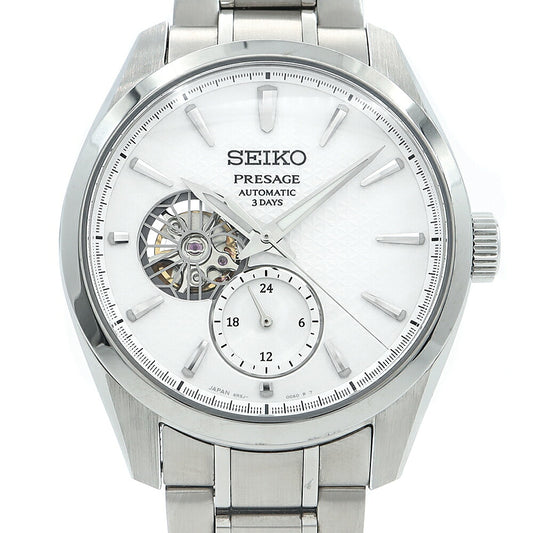 SEIKO セイコー プレザージュ シャープエッジ 6R5J-00A0 SARJ001 オープンハート 100m防水 裏スケ 白 ホワイト SS ステンレス メンズ 自動巻き プレサージュ【6ヶ月保証】【腕時計】【中古】