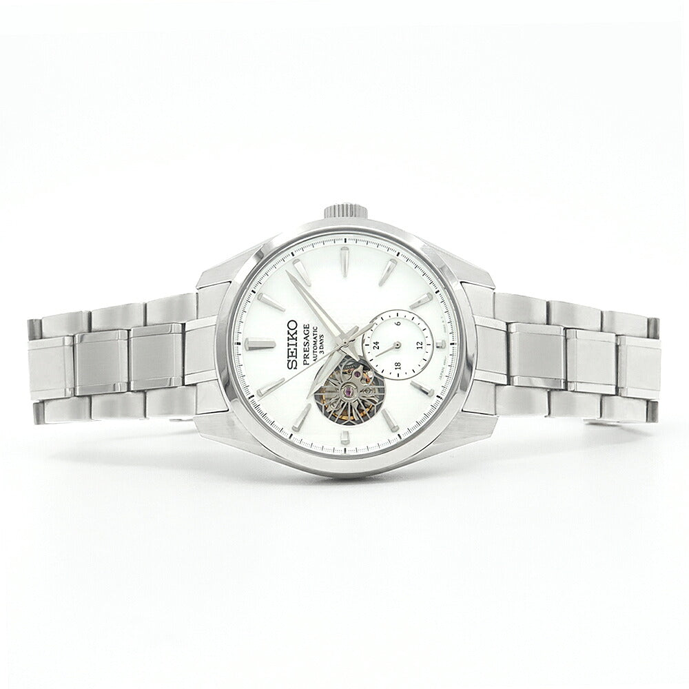 SEIKO セイコー プレザージュ シャープエッジ 6R5J-00A0 オープンハート 100m防水 裏スケ 白 ホワイト SS ステンレス メンズ 自動巻き プレサージュ【6ヶ月保証】【腕時計】【中古】