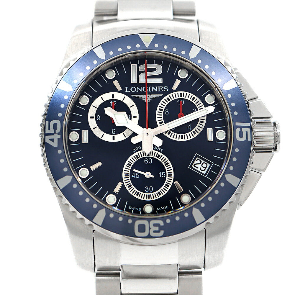 電池交換済 LONGINES ロンジン ハイドロコンクエスト L3.643.4.96.6 デイト 300m防水 青 ブルー SS ステンレス メンズ クォーツ【6ヶ月保証】【腕時計】【中古】
