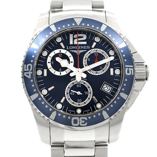 電池交換済 LONGINES ロンジン ハイドロコンクエスト L3.643.4.96.6 デイト 300m防水 青 ブルー SS ステンレス メンズ クォーツ【6ヶ月保証】【腕時計】【中古】