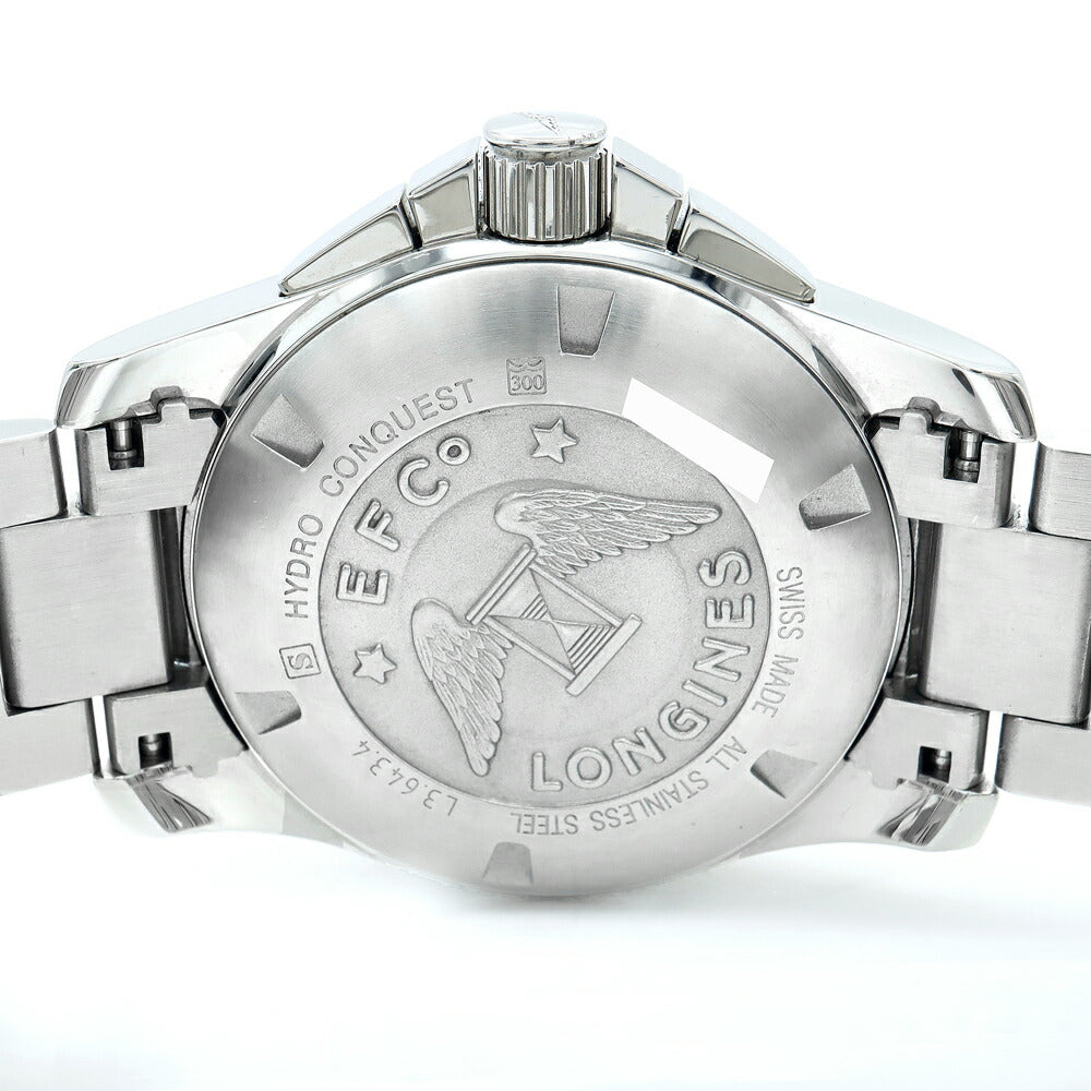 電池交換済 LONGINES ロンジン ハイドロコンクエスト L3.643.4.96.6 デイト 300m防水 青 ブルー SS ステンレス メンズ クォーツ【6ヶ月保証】【腕時計】【中古】