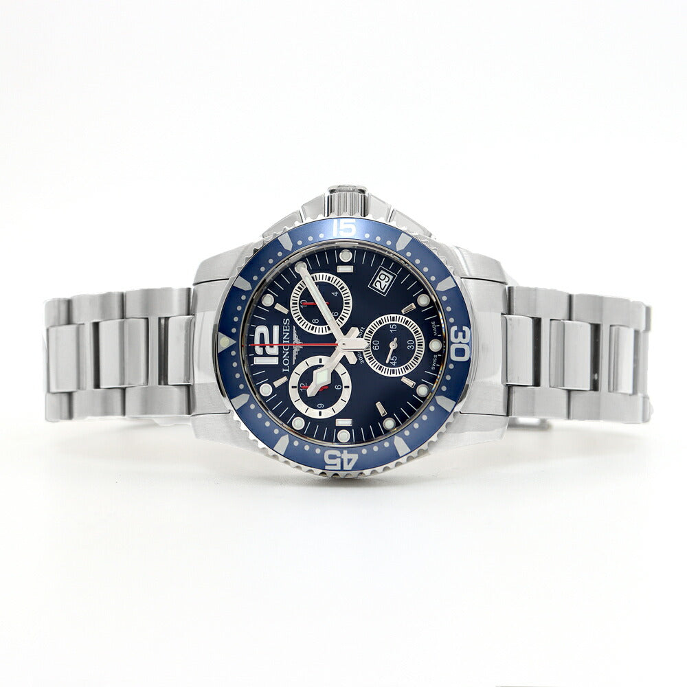 電池交換済 LONGINES ロンジン ハイドロコンクエスト L3.643.4.96.6 デイト 300m防水 青 ブルー SS ステンレス メンズ クォーツ【6ヶ月保証】【腕時計】【中古】
