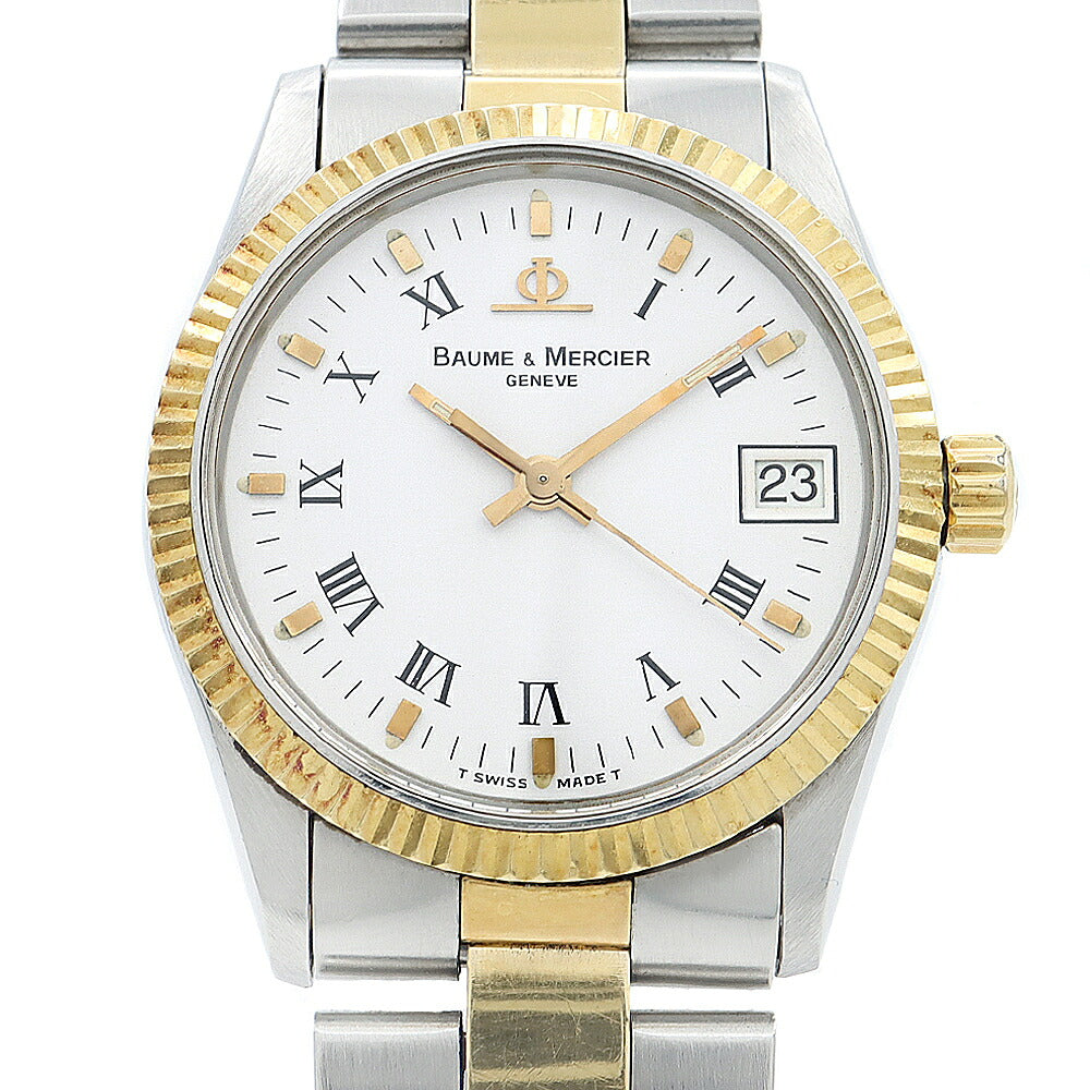 電池交換済 BAUME&MERCIER ボーム&メルシェ 5188.018 デイト 白 ホワイト SS ステンレス YGP イエローゴールド コンビ レディース クォーツ【腕時計】【中古】【ヴィンテージ】