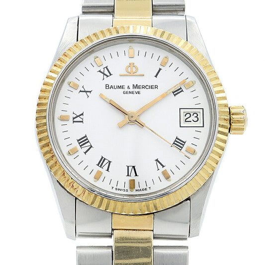 電池交換済 BAUME&MERCIER ボーム&メルシェ 5188.018 デイト 白 ホワイト SS ステンレス YGP イエローゴールド コンビ レディース クォーツ【腕時計】【中古】【ヴィンテージ】