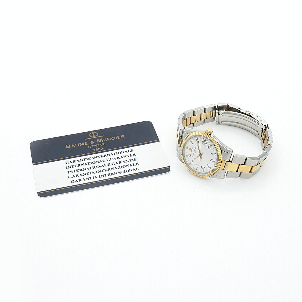 電池交換済 BAUME&MERCIER ボーム&メルシェ 5188.018 デイト 白 ホワイト SS ステンレス YGP イエローゴールド コンビ レディース クォーツ【腕時計】【中古】【ヴィンテージ】