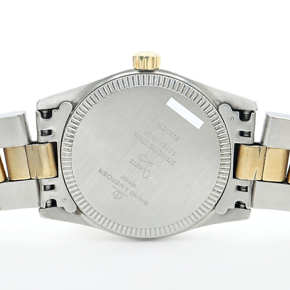 電池交換済 BAUME&MERCIER ボーム&メルシェ 5188.018 デイト 白 ホワイト SS ステンレス YGP イエローゴールド コンビ レディース クォーツ【腕時計】【中古】【ヴィンテージ】