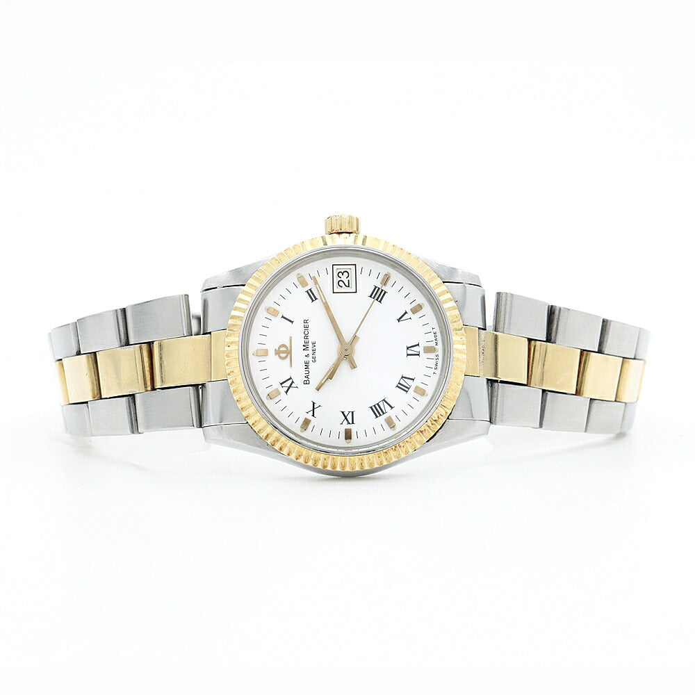 電池交換済 BAUME&MERCIER ボーム&メルシェ 5188.018 デイト 白 ホワイト SS ステンレス YGP イエローゴールド コンビ レディース クォーツ【腕時計】【中古】【ヴィンテージ】