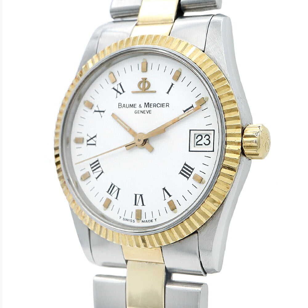 電池交換済 BAUME&MERCIER ボーム&メルシェ 5188.018 デイト 白 ホワイト SS ステンレス YGP イエローゴールド コンビ レディース クォーツ【腕時計】【中古】【ヴィンテージ】