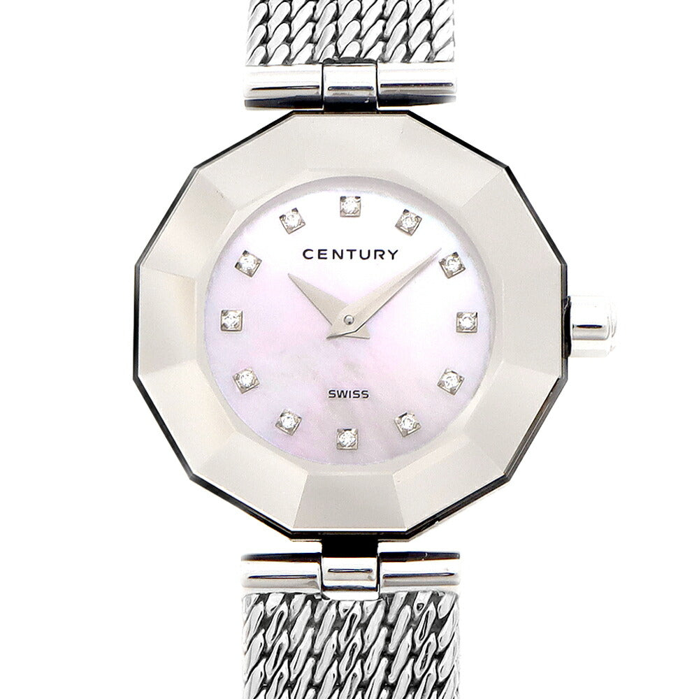 電池交換済 CENTURY センチュリー タイムジェム ダイヤモンド 12Pダイヤ 100m防水 ピンクシェル SS ステンレス レディース クォーツ【6ヶ月保証】【腕時計】【中古】