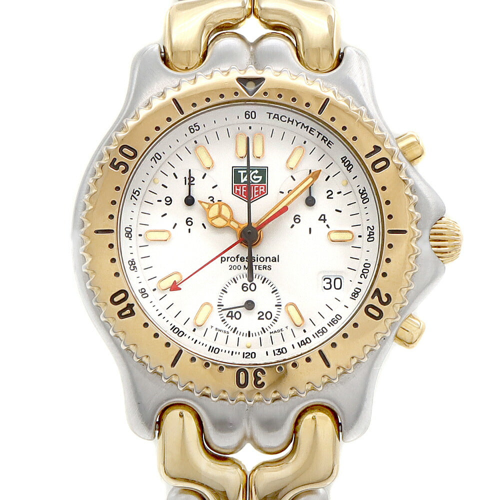電池交換済 TAG Heuer タグホイヤー S/el セル プロフェッショナル クロノグラフ CG1120-0 デイト 200m防水 白 ホワイト SS ステンレス メンズ クォーツ【6ヶ月保証】【腕時計】【中古】