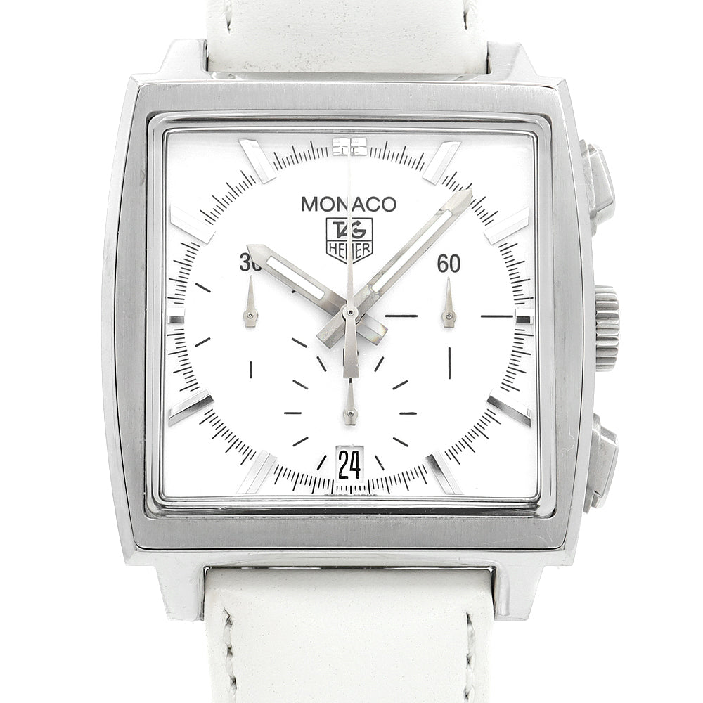 Internally inspected TAG Heuer Monaco Automatic Chronograph CW2117 30m Water Resistant Date White SS Stainless Steel Genuine Buckle Genuine Belt Men's Automatic Winding [6 Month Warranty] [Watch] [Used]