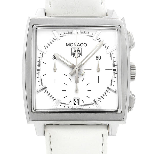 Internally inspected TAG Heuer Monaco Automatic Chronograph CW2117 30m Water Resistant Date White SS Stainless Steel Genuine Buckle Genuine Belt Men's Automatic Winding [6 Month Warranty] [Watch] [Used]