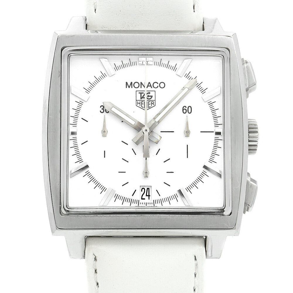内部点検済 TAG Heuer タグホイヤー モナコ オートマチック クロノグラフ CW2117 30m防水 デイト 白 ホワイト SS ステンレス 純正尾錠 純正ベルト メンズ 自動巻き【6ヶ月保証】【腕時計】【中古】