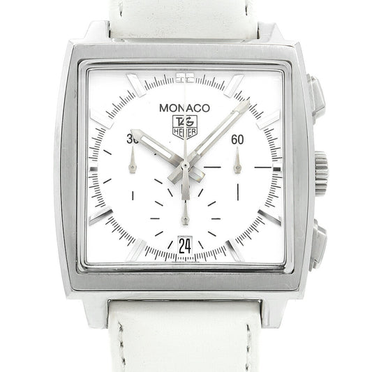 内部点検済 TAG Heuer タグホイヤー モナコ オートマチック クロノグラフ CW2117 30m防水 デイト 白 ホワイト SS ステンレス 純正尾錠 純正ベルト メンズ 自動巻き【6ヶ月保証】【腕時計】【中古】
