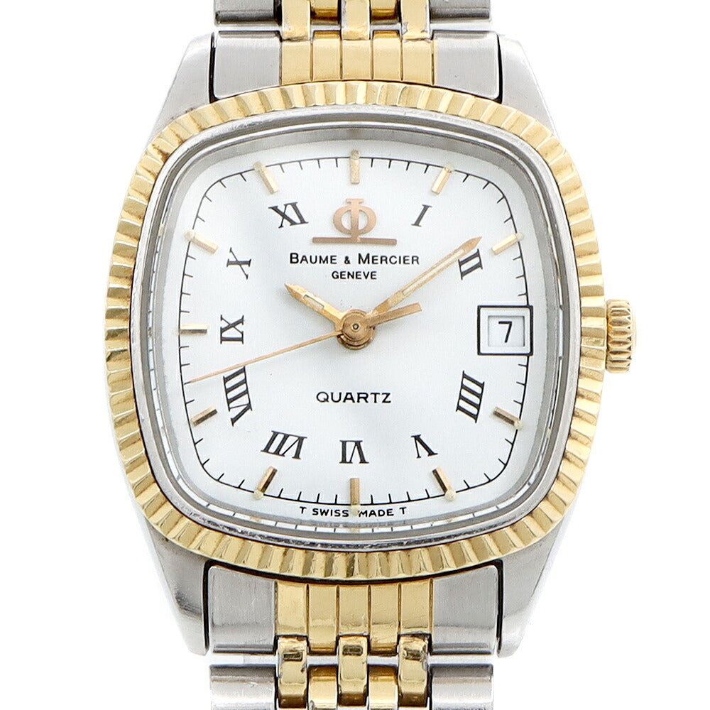 電池交換済 BAUME&MERCIER ボーム&メルシェ 5821.018 デイト 白 ホワイト SS ステンレス YGP イエローゴールド コンビ レディース クォーツ【6ヶ月保証】【腕時計】【中古】