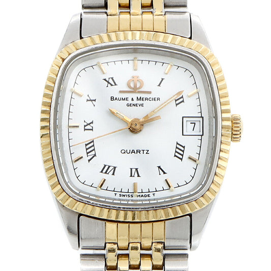 電池交換済 BAUME&MERCIER ボーム&メルシェ 5821.018 デイト 白 ホワイト SS ステンレス YGP イエローゴールド コンビ レディース クォーツ【6ヶ月保証】【腕時計】【中古】