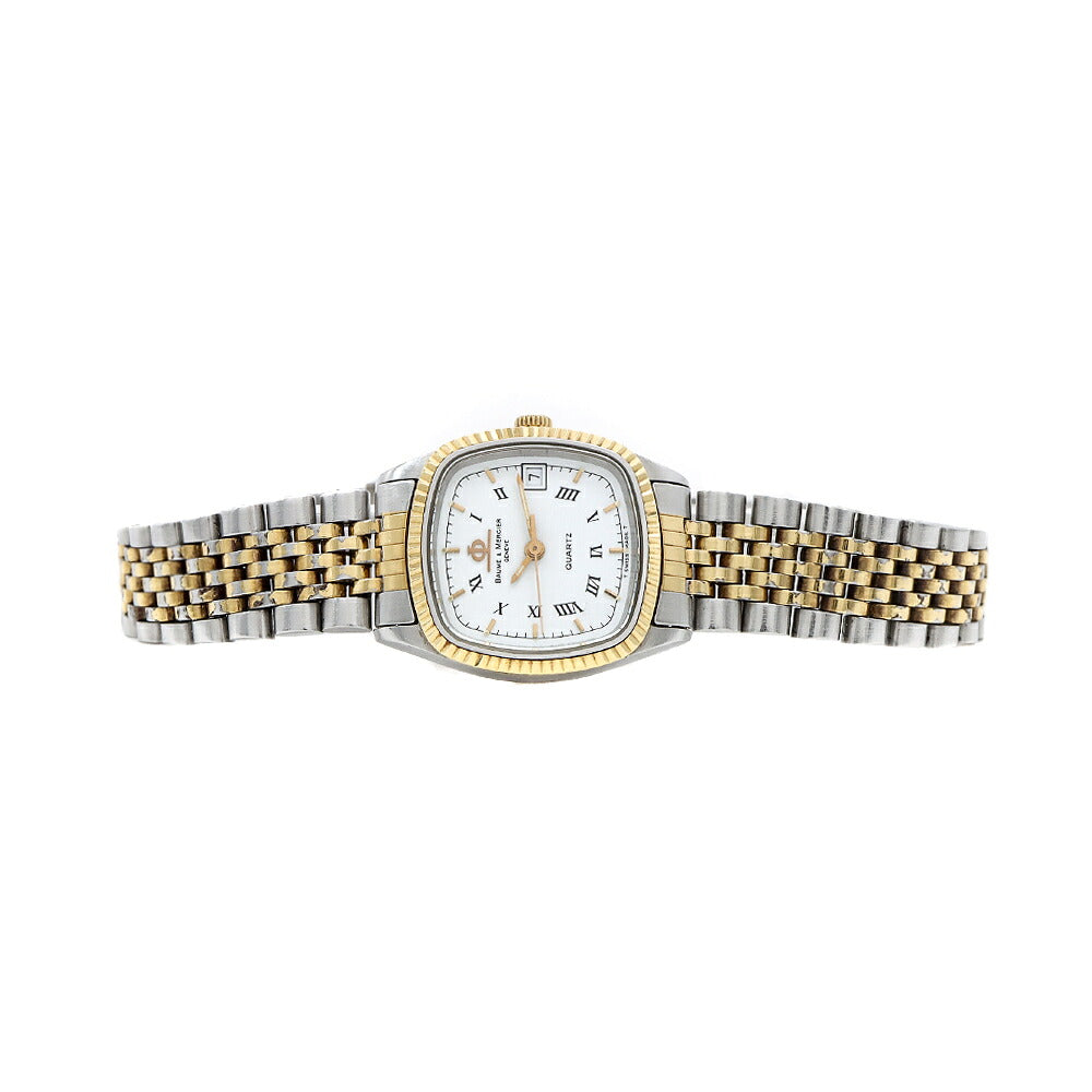 電池交換済 BAUME&MERCIER ボーム&メルシェ 5821.018 デイト 白 ホワイト SS ステンレス YGP イエローゴールド コンビ レディース クォーツ【6ヶ月保証】【腕時計】【中古】